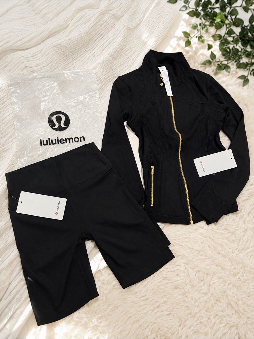 Lululemon Black Jacket & Shorts Set with Gold Zippers